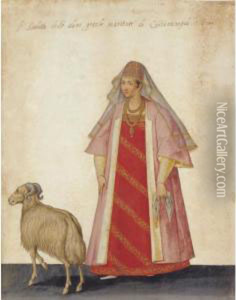 A Married Greek Woman With A Ram Oil Painting - Giacomo (or Jacopo) Tarchiani