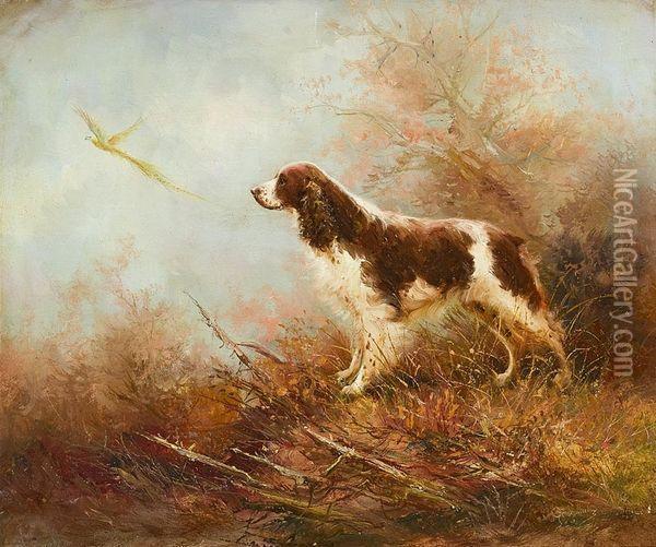 Chien A L'arret. Oil Painting - Alfred Godchaux