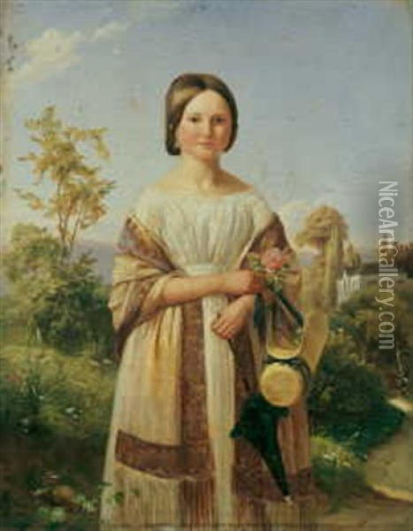 Bildnis Einer Jungen Dame Vor Landschaftlichem Hintergrund Oil Painting - Carl Friedrich Ludwig Schmid