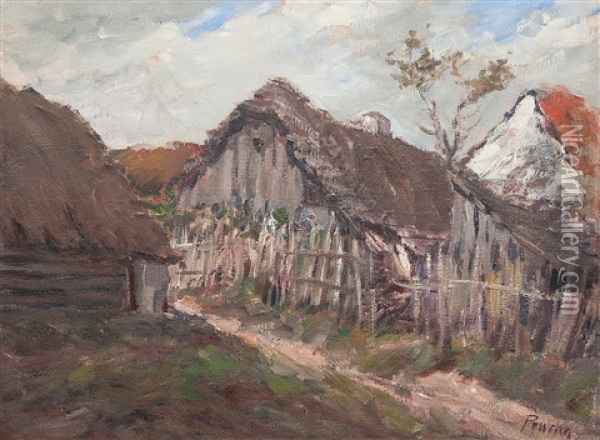 Cottages In Iron Mountains Oil Painting - Jindrich Prucha