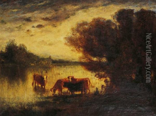 Vaches En Bord De Riviere Oil Painting - Francois Maury