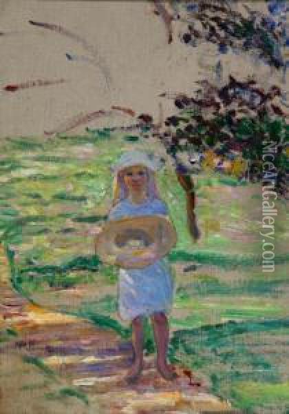 Study Of A Child In A Blue Dress Oil Painting - Lilla Calbot Perry
