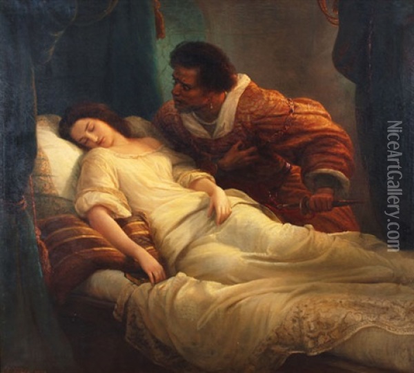 Othello Seine Schlafende Frau Betrachtend Oil Painting - Christian Kohler