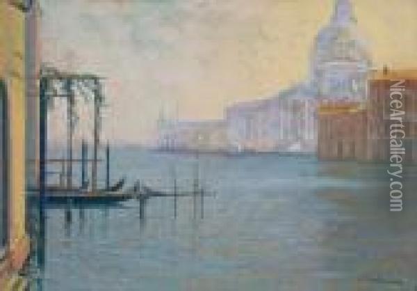 < Vue Du Grand Canal Et De La Dogana A Venise >. Oil Painting - Arsene Chabanian