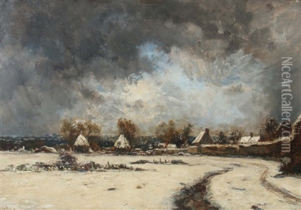 Verschneites Dorf Oil Painting - Louis Francois Victor Watelin