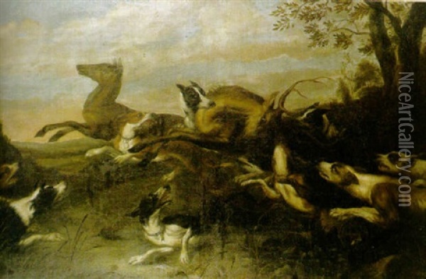 Hjortjakt Med Hundar Oil Painting - Dingeman van der Hagen