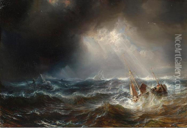 Shipping In A Storm Oil Painting - Theodore Gudin