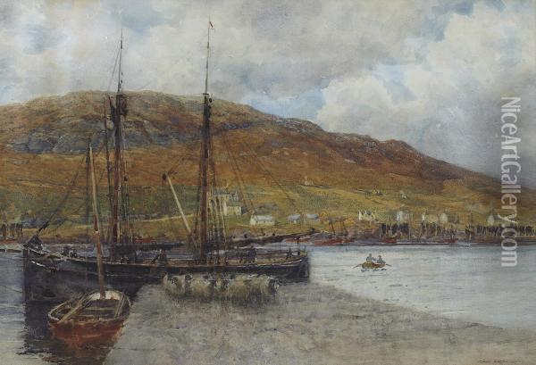A Busy Harbour Oil Painting - Robert Weir Allan