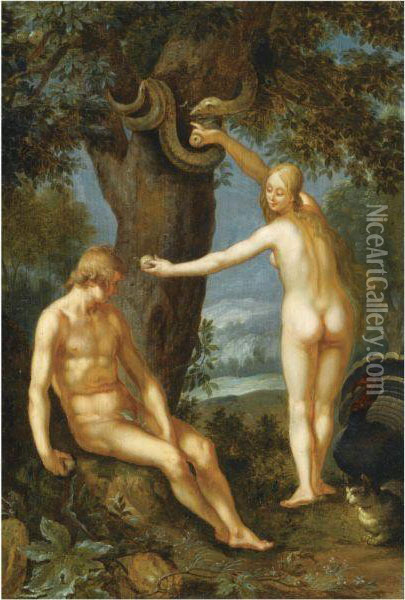 Adam And Eve In The Garden Of Eden Oil Painting - Abraham Bloemaert