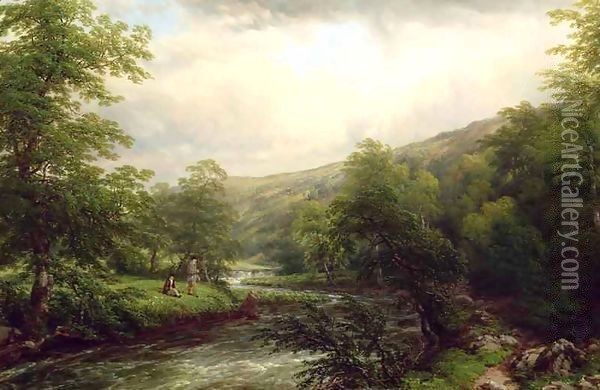 Fishing on the Dee Oil Painting - Thomas Baker