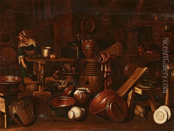 Kitchen Scene With A Maid Oil Painting - Giovanni Domenico Valentino