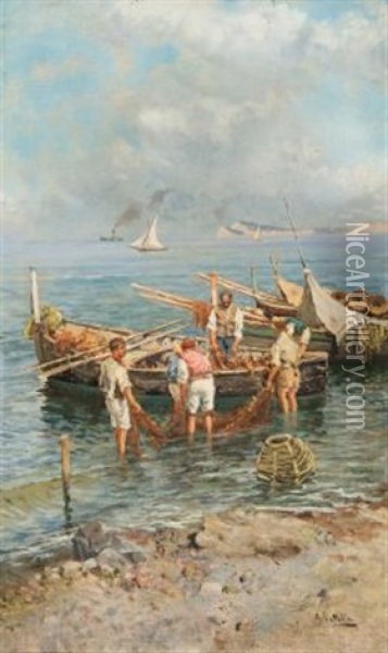 Pescatore A Napoli (fischer Bei Neapel) Oil Painting - Attilio Pratella