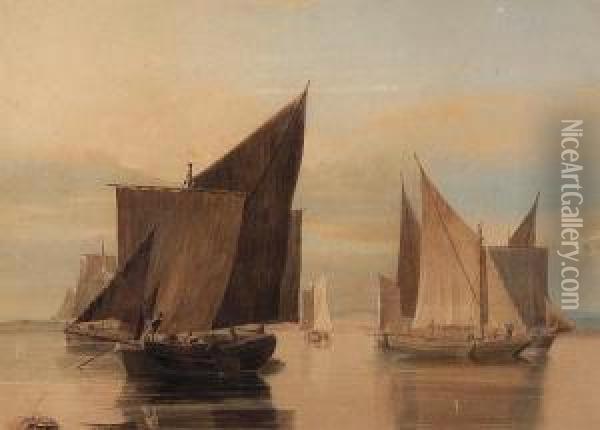 Boats Becalmed On The Yare Oil Painting - John Thirtle