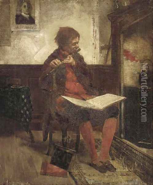 The flute player Oil Painting - Continental School