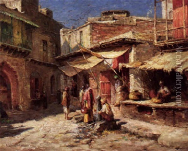 A Street In Delhi, India Oil Painting - Emma Lampert Cooper