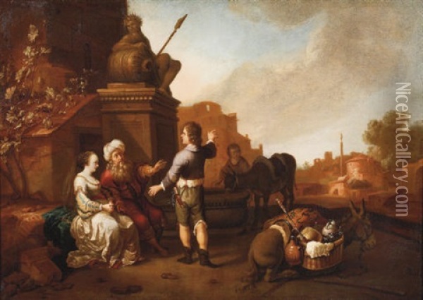 The Levite And His Concubine In Gibeah Oil Painting - Jan van Noordt