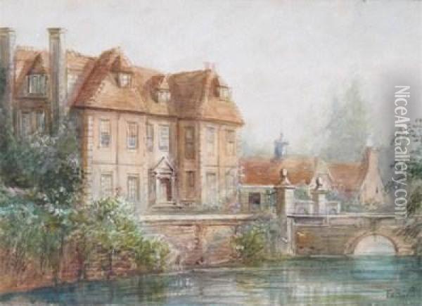 A Mansion By A River Oil Painting - Frederick William Burton