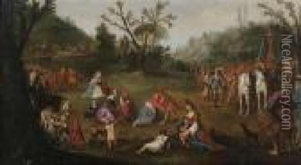 The Family Of Darius Encounter Alexander The Great. Oil Painting - Esaias Van De Velde