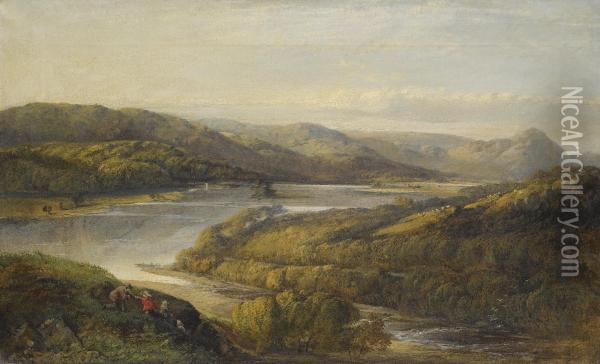 View Of Grasmere Lake, From Loughrigg Fell, Cumbria Oil Painting - John Glover