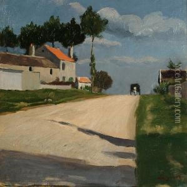 Road Through A Village Oil Painting - Leo Gausson