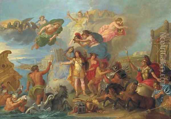 Louis XIV armed on the land and on the sea Oil Painting - Charles Le Brun