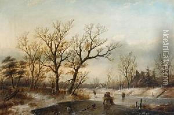 Winter Landscape With Figures Oil Painting - Jan Jacob Coenraad Spohler