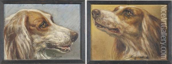 Teste Di Cani Oil Painting - Paolo Emilio, Morgari Jnr.