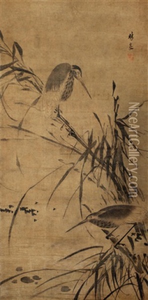 Bird And Reed Oil Painting -  Lin Liang