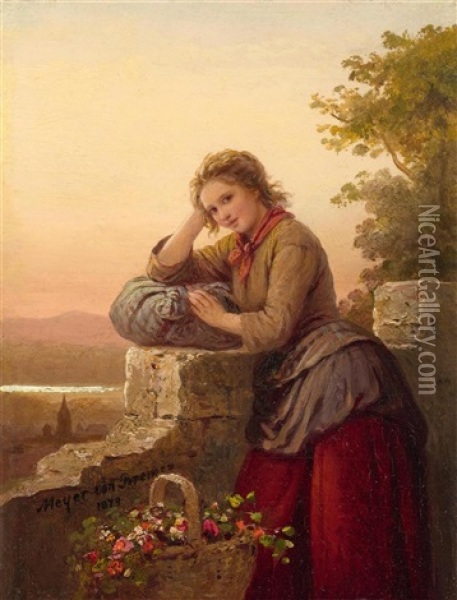 Flower Girl Oil Painting - Johann Georg Meyer von Bremen