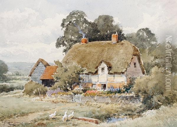 Geese Outside A Cottage Oil Painting - Henry John Sylvester Stannard