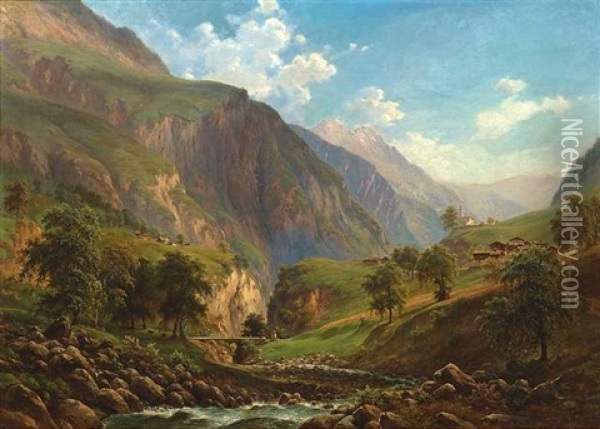 Blick Ins Lauterbrunner Tal Oil Painting - Johann Adolf Hoeffler