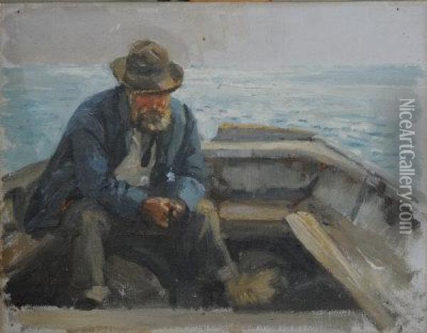 In The Stern Of An Open Boat. Oil Painting - Henry Scott Tuke