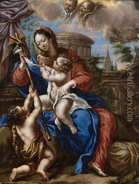 Vierge A L'enfant Et Saint Jean-baptiste Dans Un Paysage Oil Painting - Ludovico Stern