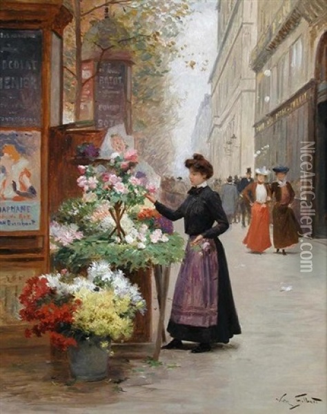 Jeune Floriste Sur Les Grands Boulevards, Paris Oil Painting - Victor Gabriel Gilbert