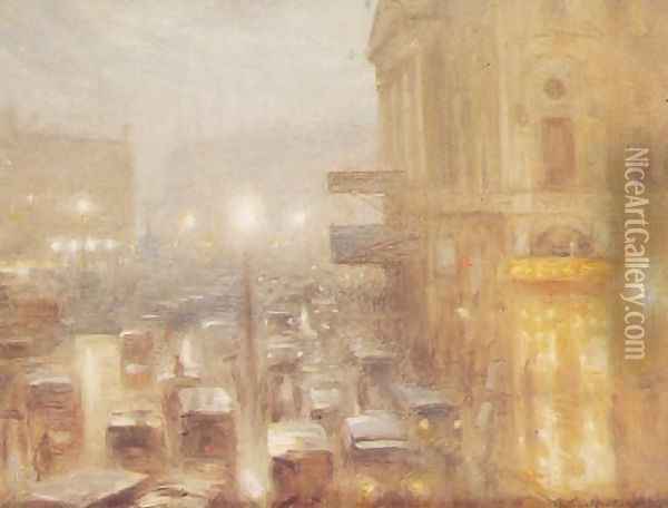 Matinee afternoon, Picadilly Circus (study) Oil Painting - Arthur Hacker