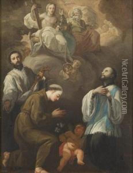 L'apparizione Della Ss. Trinita Oil Painting - Giuseppe Mastroleo