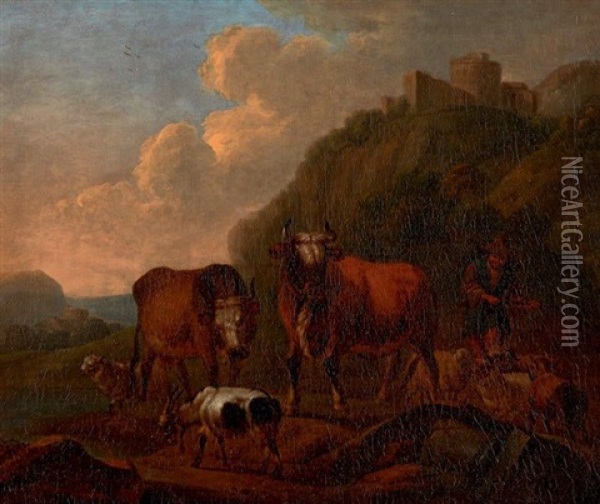 Vacher Et Son Troupeau Oil Painting - Jacob van der Does the Elder