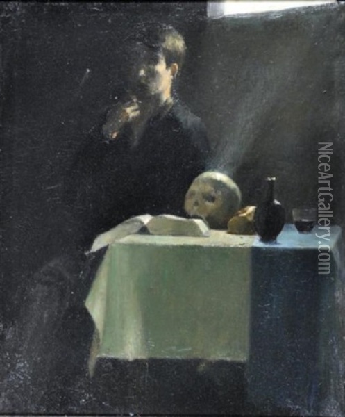 Homme A La Vanite Oil Painting - Pierre Maurice Eugene Tastemain