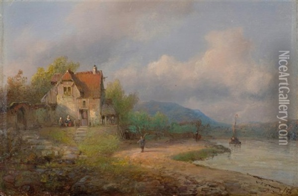 Haus Am Flussufer Oil Painting - Wilhelm Georg Wagner