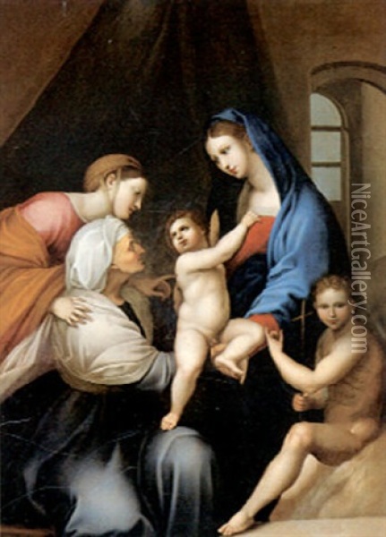 The Holy Family With The Infant St. John Oil Painting - Alessandro di Cristofano Allori