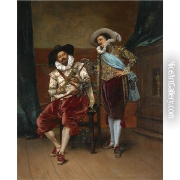 Les Cavaliers Oil Painting - Adolphe Alexandre Lesrel