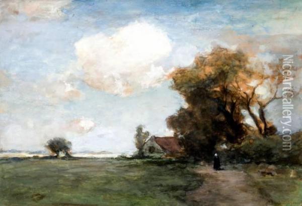 Vrouw Bij Boerderij In Een Duinlandschap Oil Painting - Jan Hendrik Weissenbruch