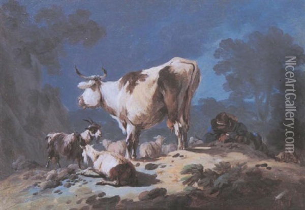 Un Jeune Berger Endormi Pres De Son Troupeau Oil Painting - Jean Baptiste Pillement
