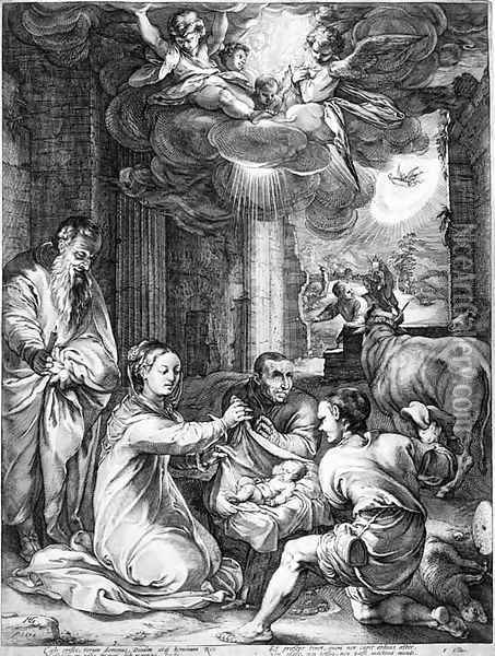 The Adoration of the Shepherds, from The Life of the Virgin Oil Painting - Hendrick Goltzius
