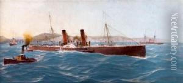 Le Port De Douvres Gagnant La Haute Mer, Circa 1900 Oil Painting - Hans Ritter Von Petersen