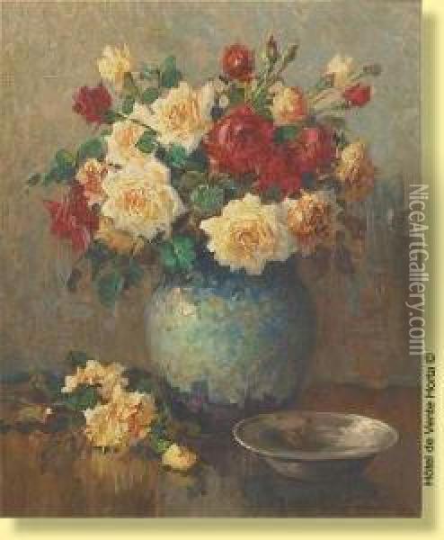 Vasefleuri De Roses Oil Painting - Kees Terlouw