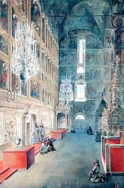 Interior of the Assumption Cathedral of the Moscow Kremlin Oil Painting - Fyodor Alexeyev