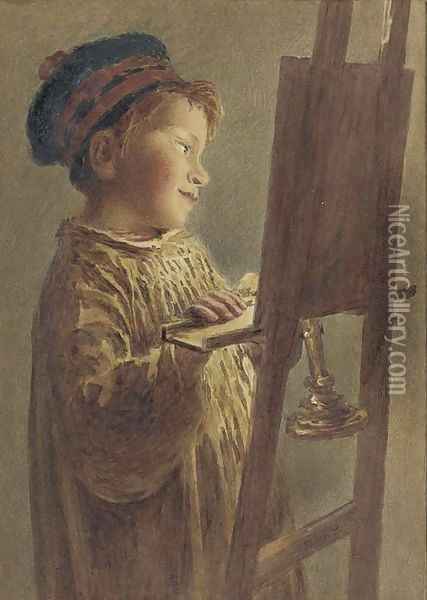 A young boy viewing a picture by candlelight Oil Painting - William Henry Hunt