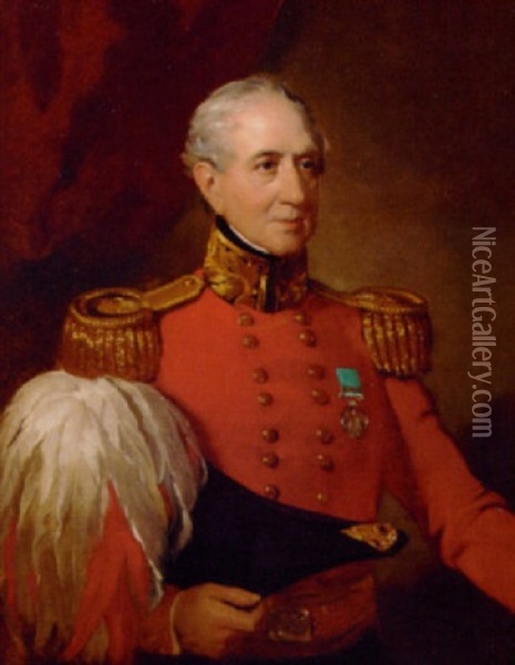 Portrait Of A Major-general In Uniform, With The Medal Of The Army Of India With The Ava Clasp Oil Painting - Lowes Cato Dickinson