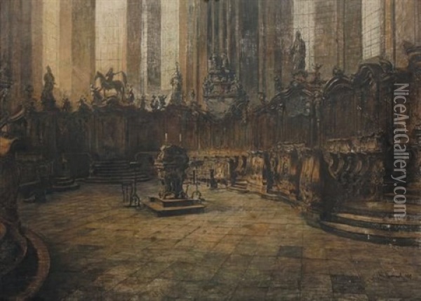 Interior, Mainz Cathedral Oil Painting - Otto Hammel